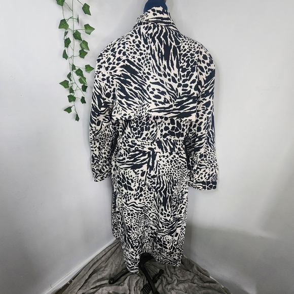Sergio Hudson Black White Animal Print Strong Shoulder Trench Coat Jacket 3X - Picture 8 of 17